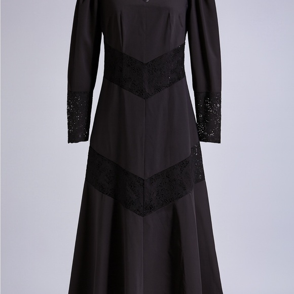 H&M Conscious Lace Trimmed Midi Dress Black - Picture 5 of 7